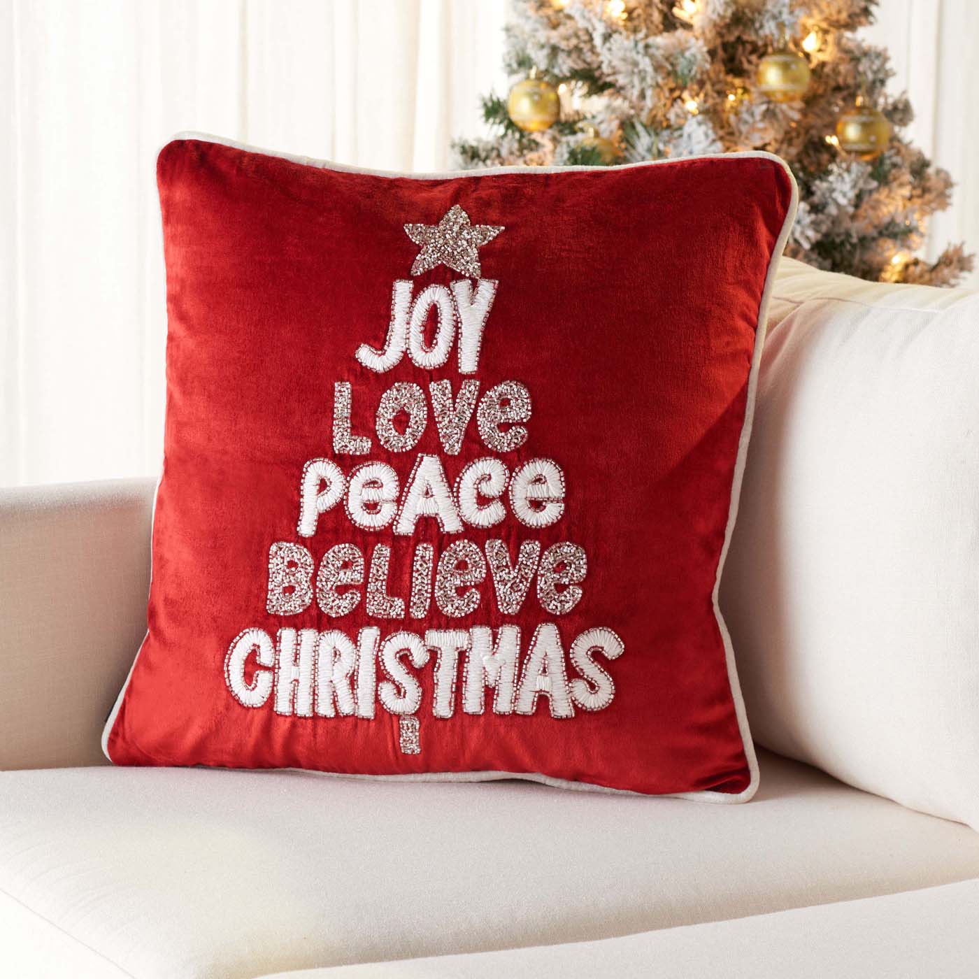 Safavieh Peace And Joy Pillow , HOL4008 - Red / White