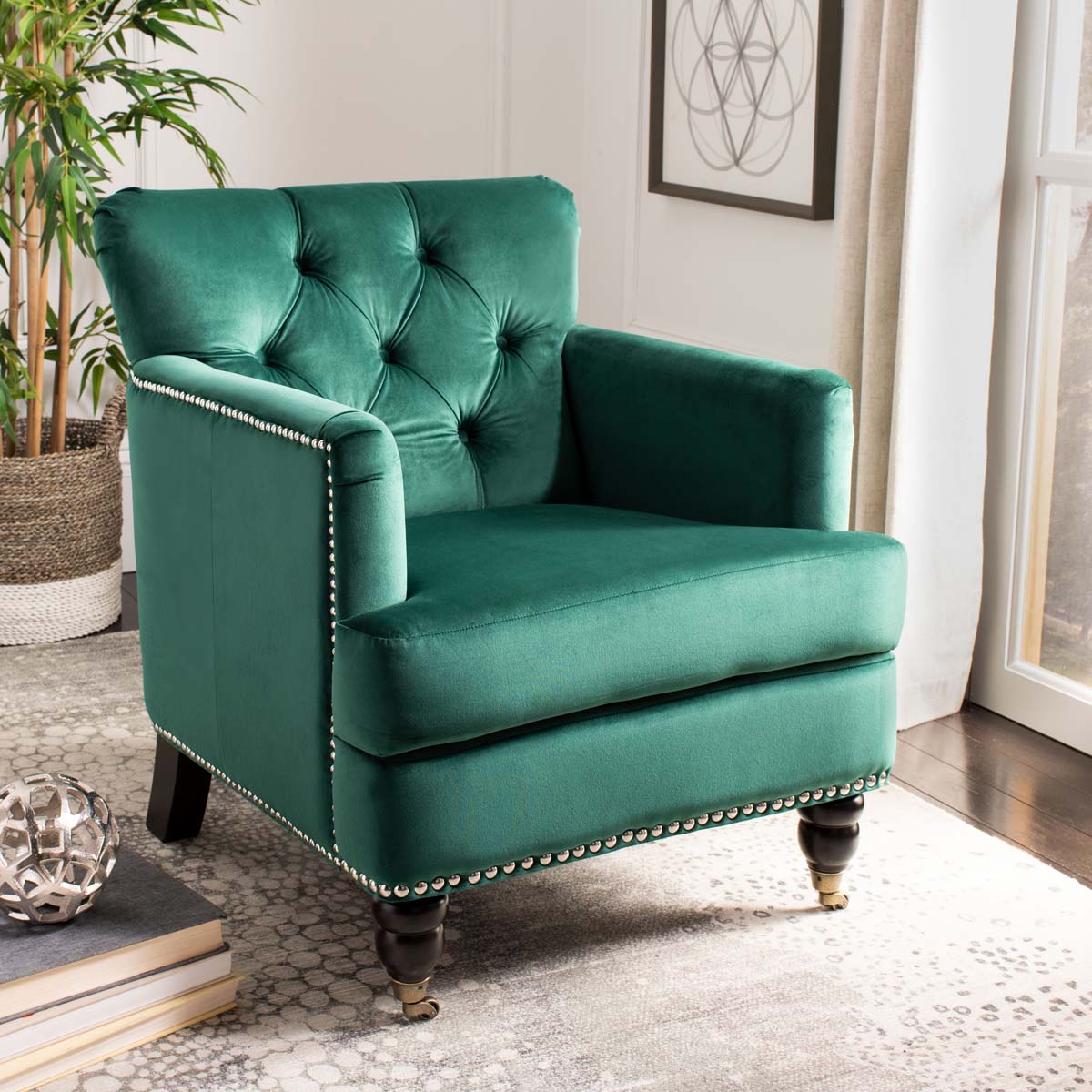 Safavieh Colin Tufted Club Chair , HUD8212 - Emerald / Espresso