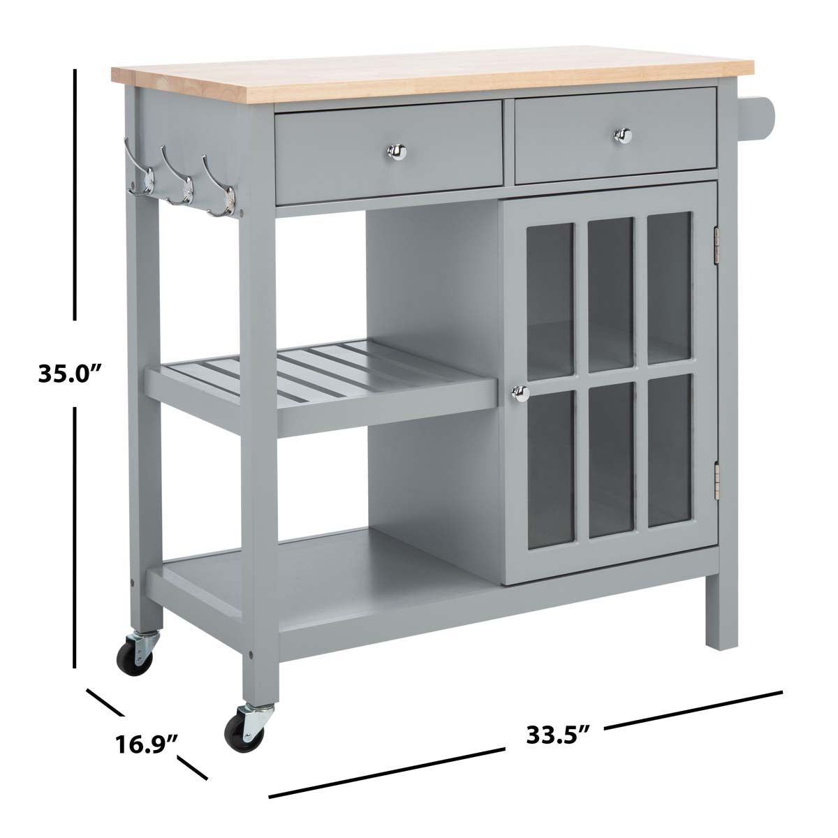 Safavieh Locklyn 1 Door 2 Drawer 2 Shelf Kitchen Cart , KCH8703 - Grey / Natural