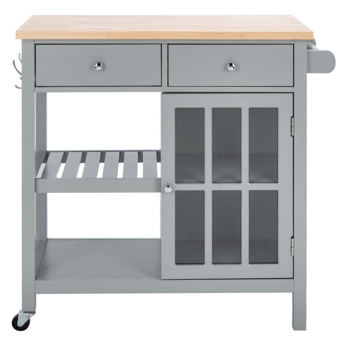 Safavieh Locklyn 1 Door 2 Drawer 2 Shelf Kitchen Cart , KCH8703 - Grey / Natural
