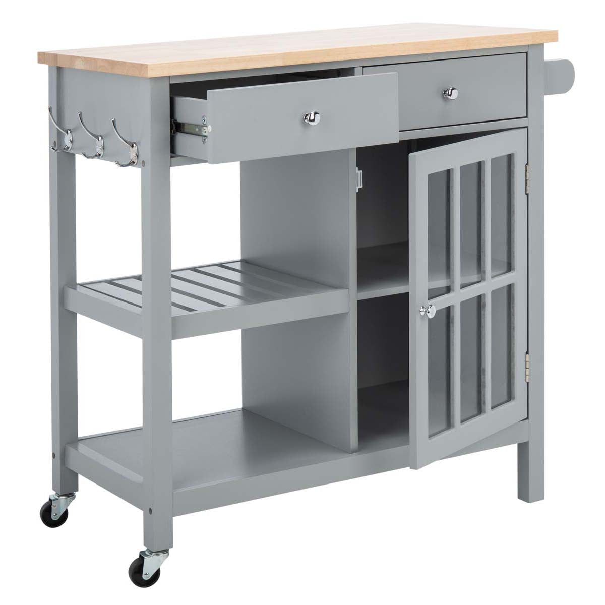 Safavieh Locklyn 1 Door 2 Drawer 2 Shelf Kitchen Cart , KCH8703 - Grey / Natural