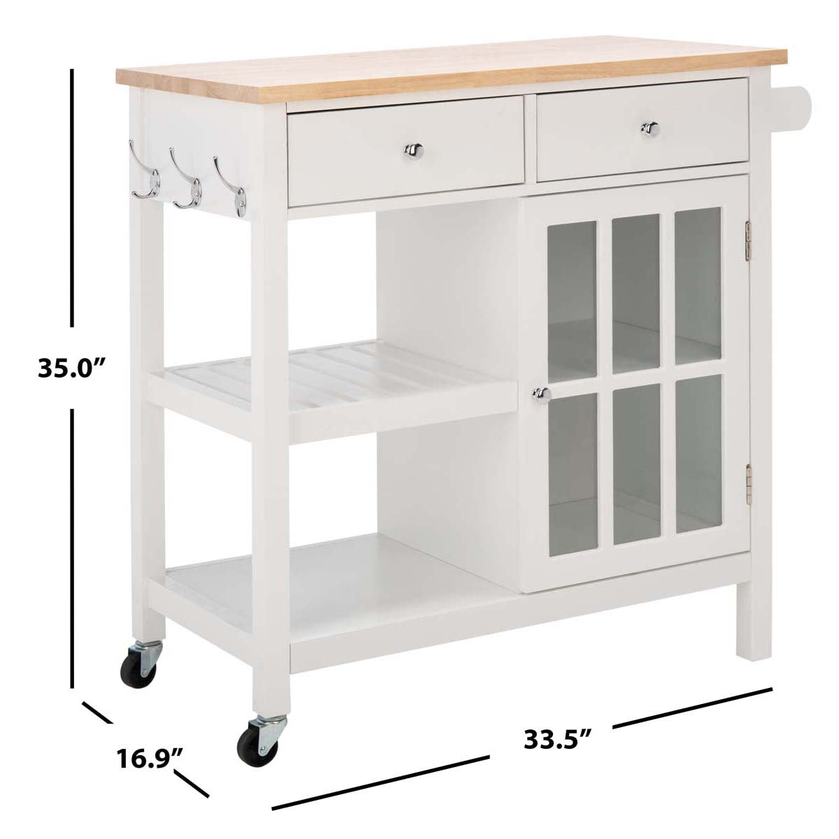 Safavieh Locklyn 1 Door 2 Drawer 2 Shelf Kitchen Cart , KCH8703 - White / Natural