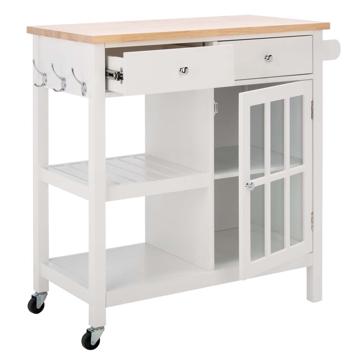 Safavieh Locklyn 1 Door 2 Drawer 2 Shelf Kitchen Cart , KCH8703 - White / Natural