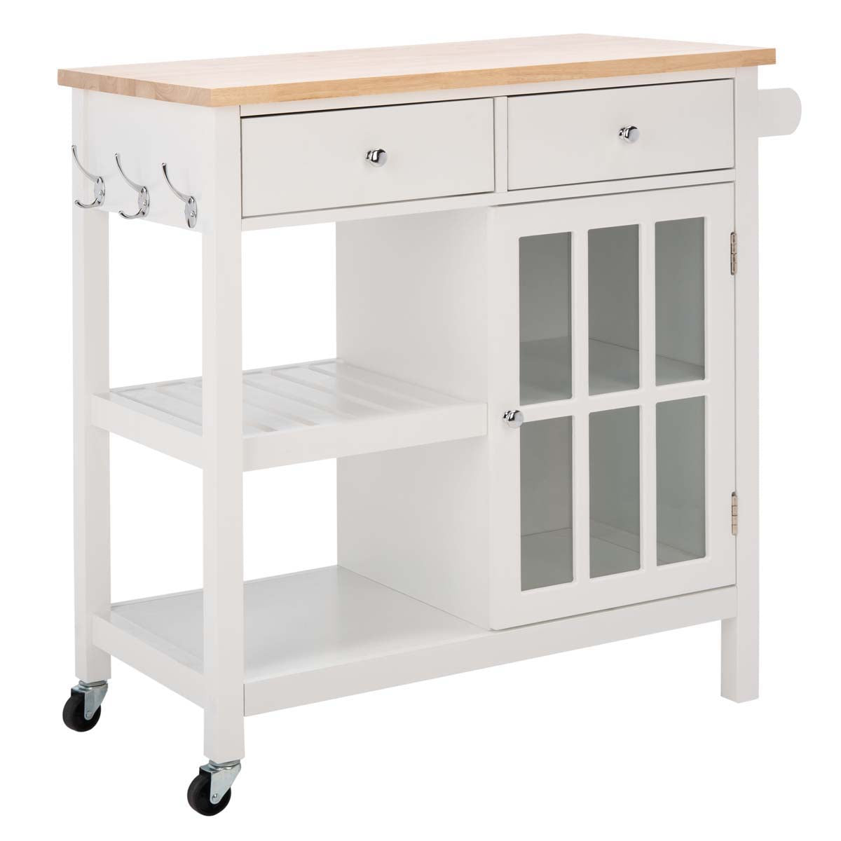 Safavieh Locklyn 1 Door 2 Drawer 2 Shelf Kitchen Cart , KCH8703 - White / Natural