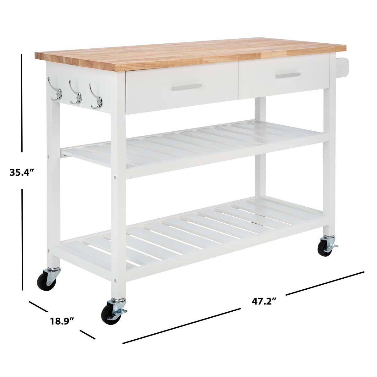 Safavieh Kiko 2 Drawer 2 Shelf Kitchen Cart , KCH8704 - White / Natural
