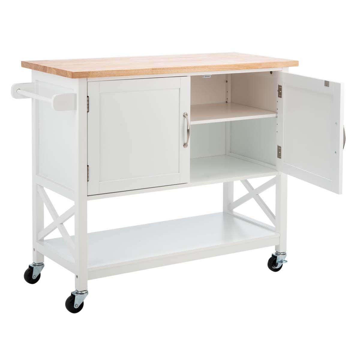 Safavieh Kesler 2 Door 1 Shelf Kitchen Cart , KCH8705 - White / Natural