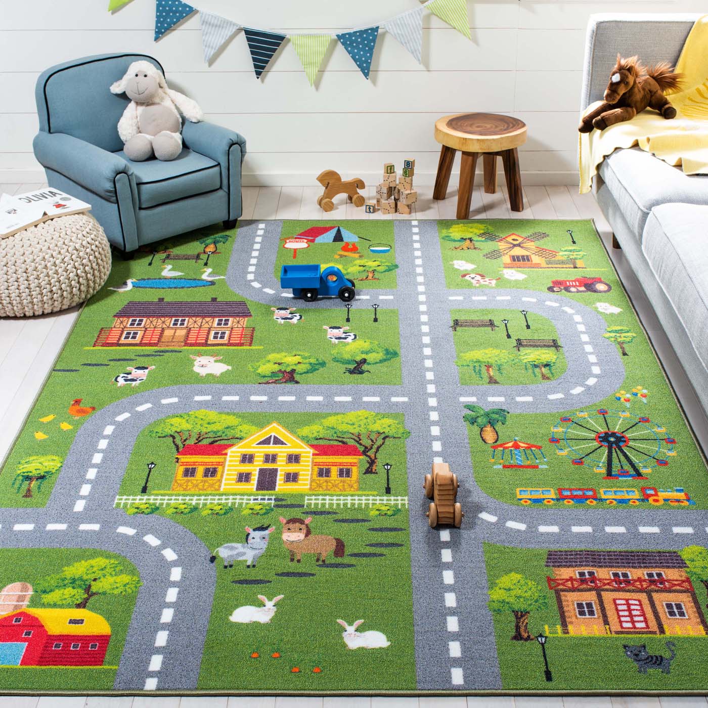 Safavieh Kids Playhouse 235 Rug, KPH235 - Dark Green / Light Grey