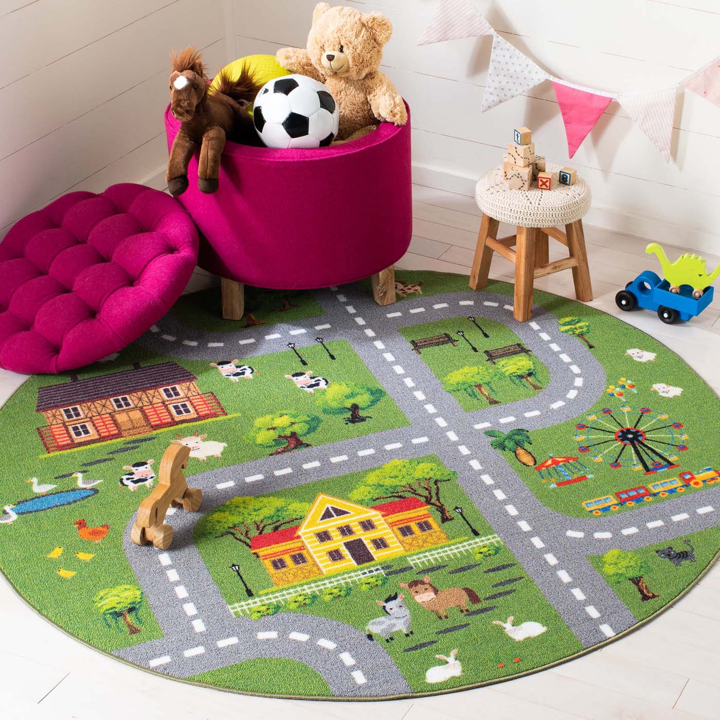 Safavieh Kids Playhouse 235 Rug, KPH235 - Dark Green / Light Grey
