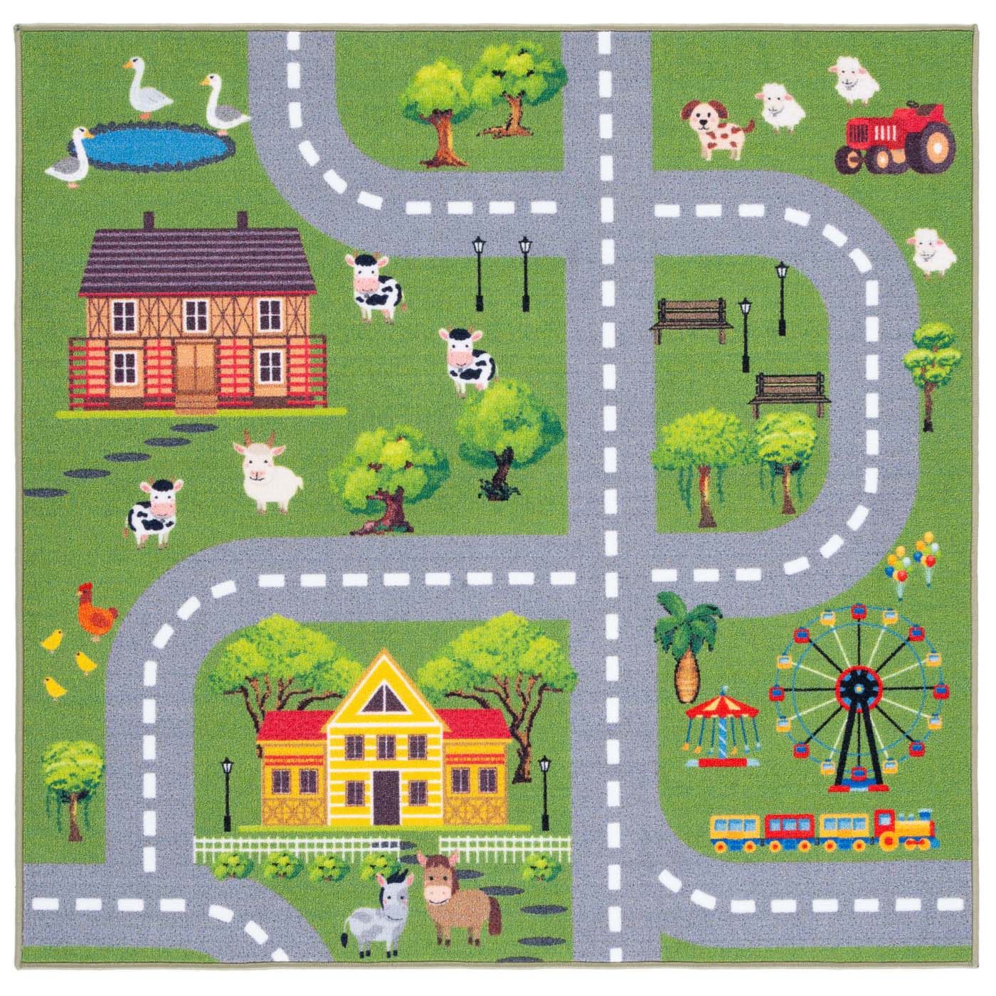 Safavieh Kids Playhouse 235 Rug, KPH235 - Dark Green / Light Grey