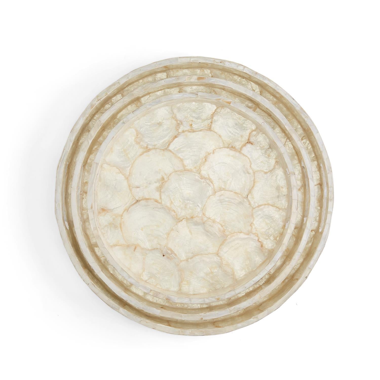 Two's Company S/3 Super White Capiz Shell Accent Round Gallery Trays