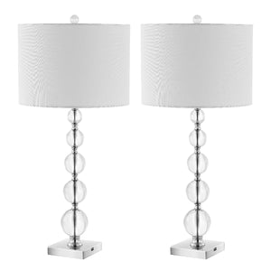 Safavieh Liam Stacked Crystal Ball Lamp W/ USB Port(Set of 2), LIT4112