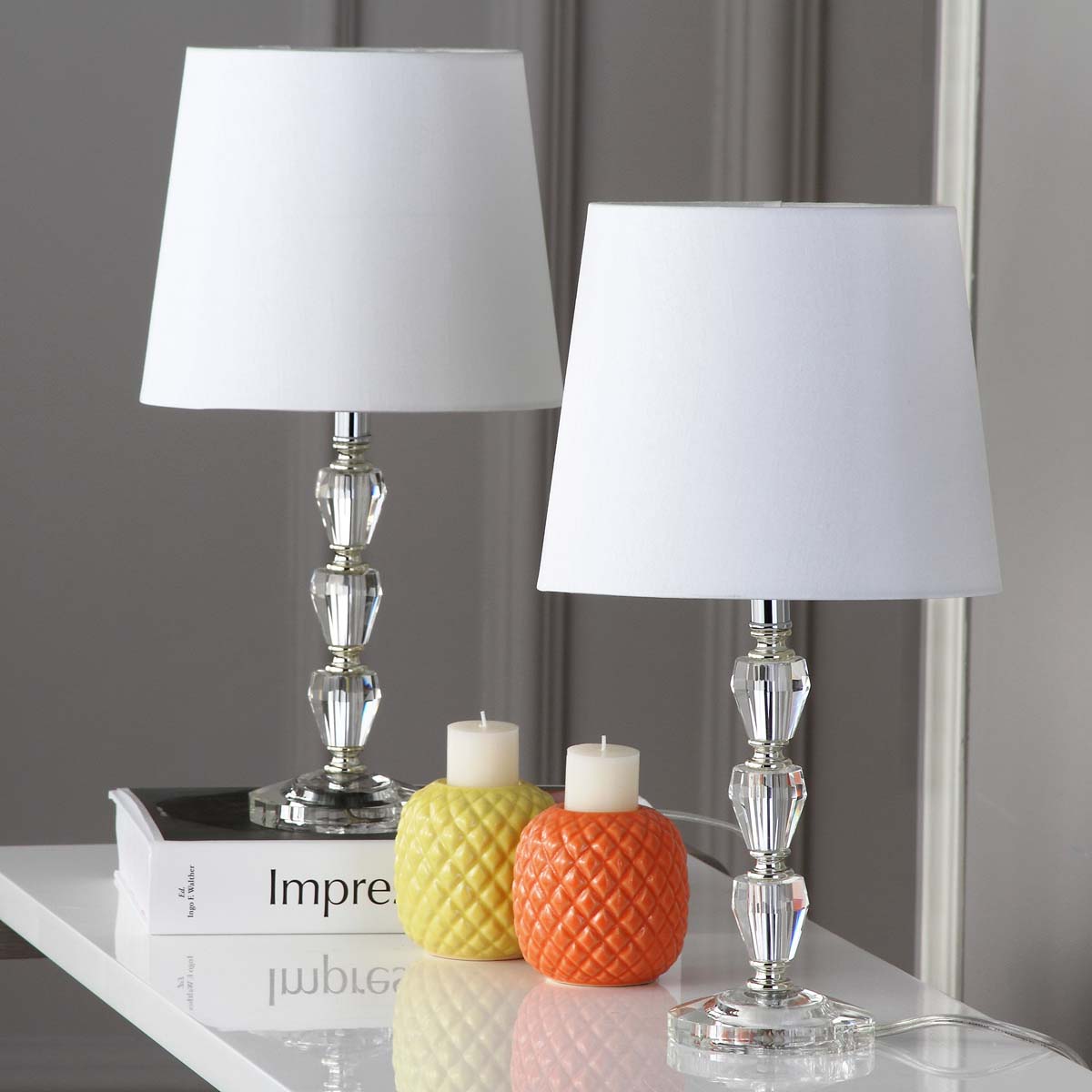 Safavieh Dylan 16 Inch H Tiered Crystal Dark Grey Lamp , LIT4124 - Clear / White (Set of 2)