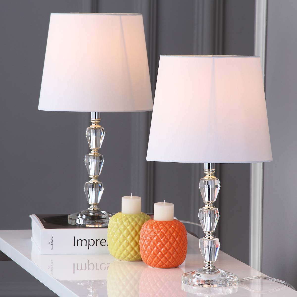 Safavieh Dylan 16 Inch H Tiered Crystal Dark Grey Lamp , LIT4124 - Clear / White (Set of 2)