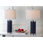 Safavieh Leather 25 Inch H Column Table Lamp, LIT4144 - Navy (Set of 2)