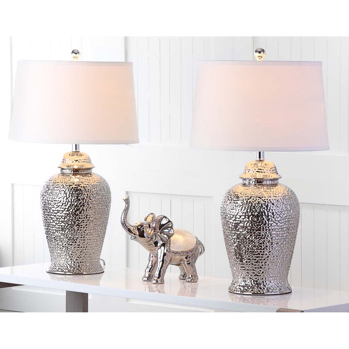 Safavieh Sterling 27.5 Inch H Ginger Jar Lamp, LIT4147 - Silver (Set of 2)
