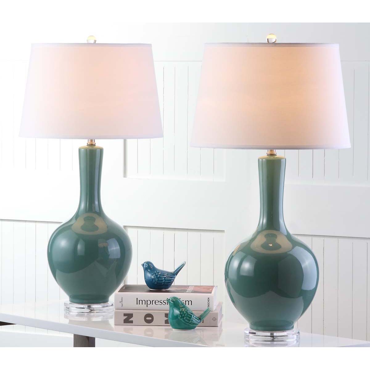 Safavieh Blanche 32 Inch H Gourd Lamp, LIT4148 - Teal (Set of 2)