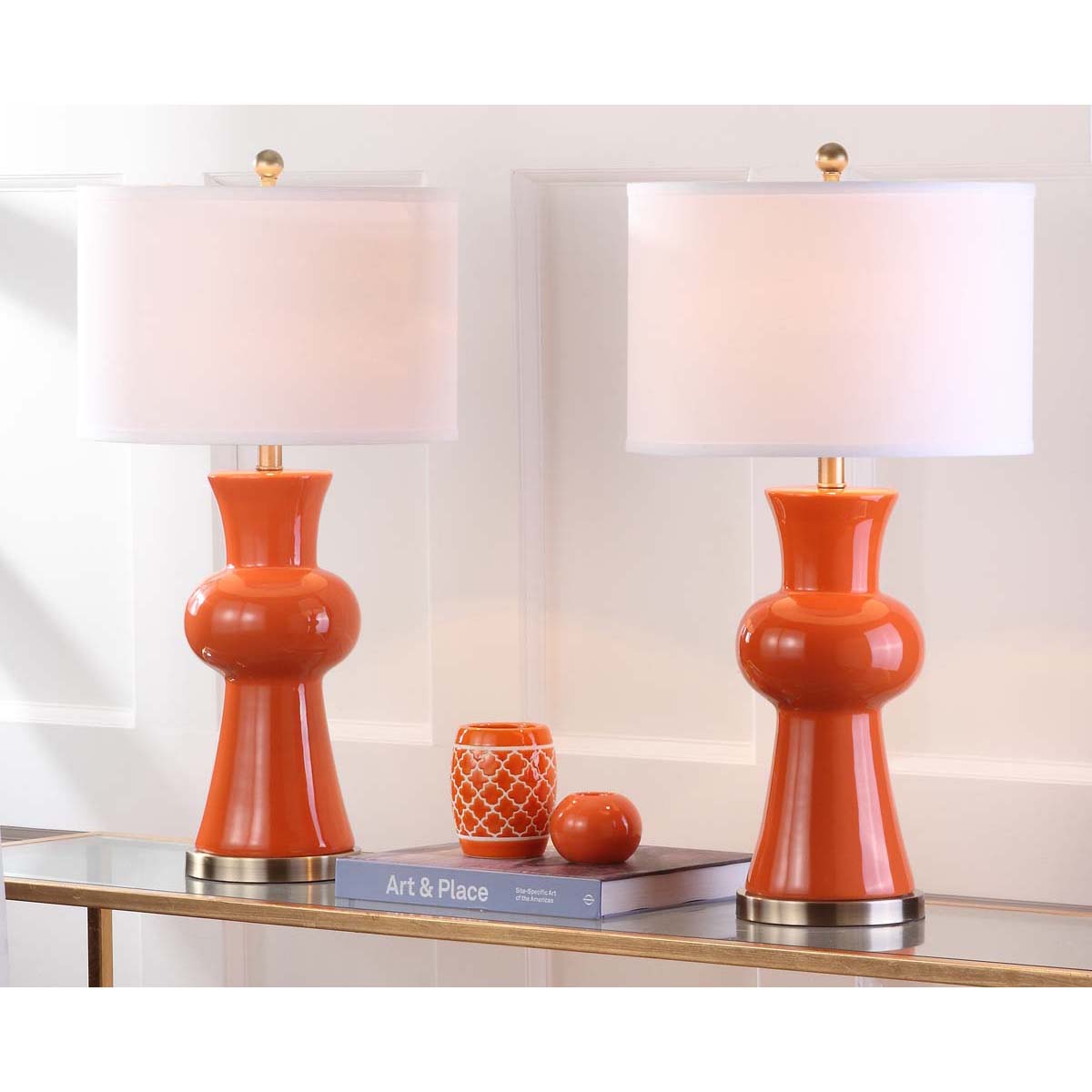 Safavieh Lola 30 Inch H Column Lamp, LIT4150 - Orange (Set of 2)