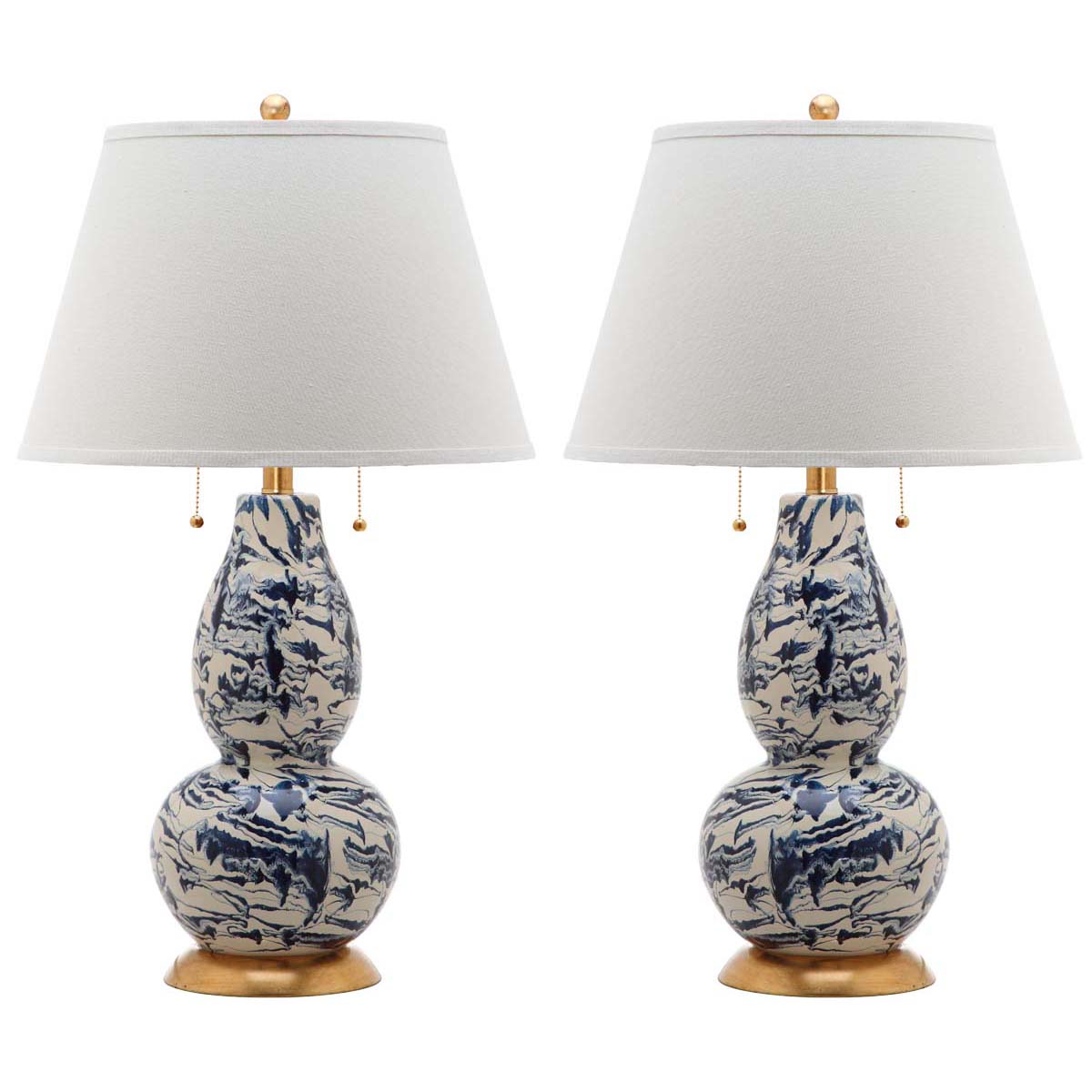 Safavieh Color Swirls 28 Inch H Glass Table Lamp, LIT4159 - Navy/White (Set of 2)