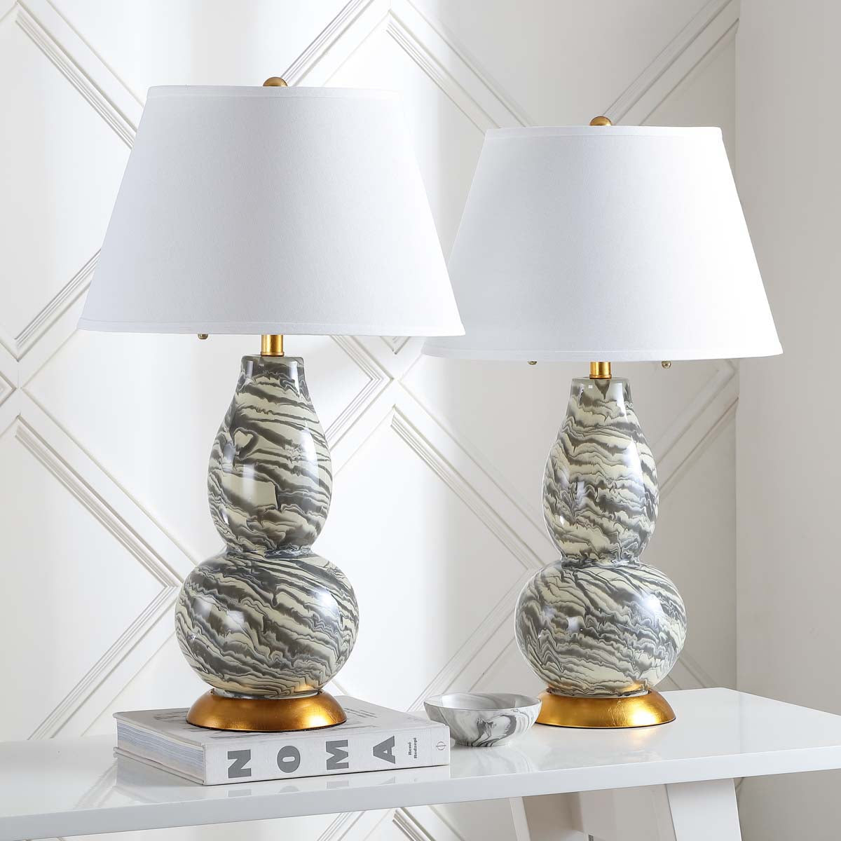 Safavieh Color Swirls 28 Inch H Glass Table Lamp, LIT4159 - Gery/White (Set of 2)