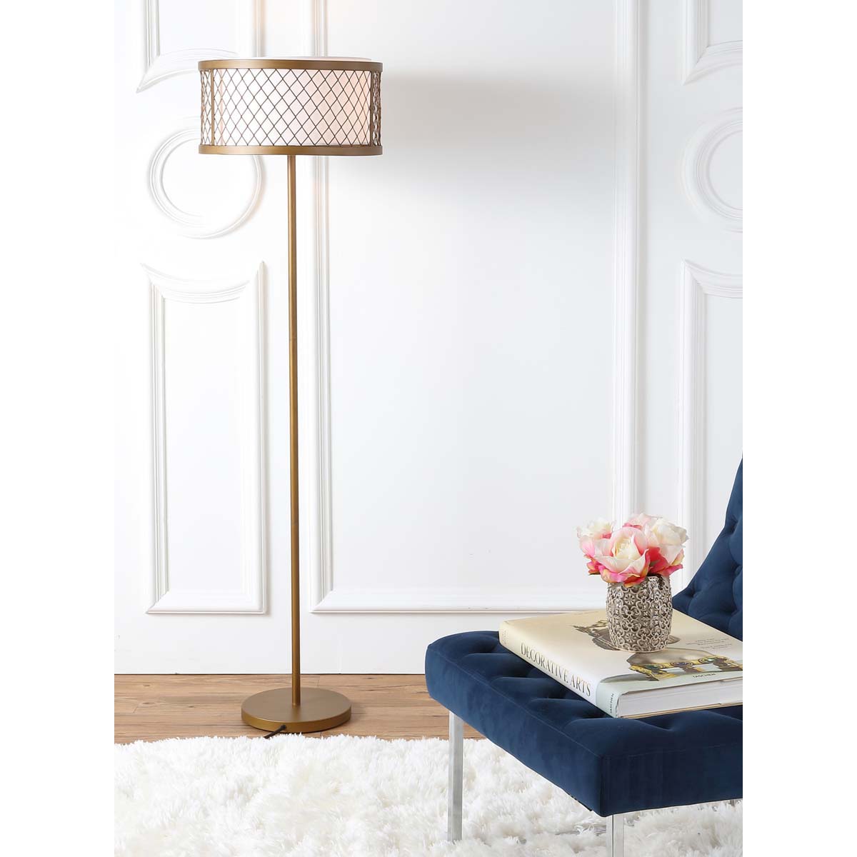 Safavieh Evie 58.25 Inch H Mesh Floor Lamp, LIT4199 - Antique Gold
