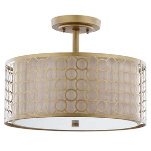 Safavieh Giotta Circle Trellis 3 Light Antique Gold 16 Inch Dia Semi Flush, LIT4202