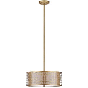 Safavieh Giotta 3 Light Antique Gold  18 Inch Dia Drum Adjustable Pendant, LIT4203