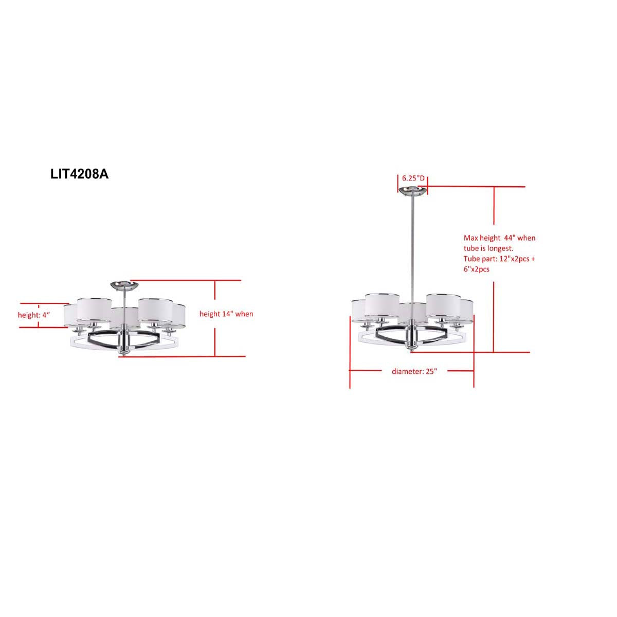 Safavieh Lenora 5 Light Chrome 25 Inch Dia Drum Adjustable Pendant , LIT4208 - Chrome