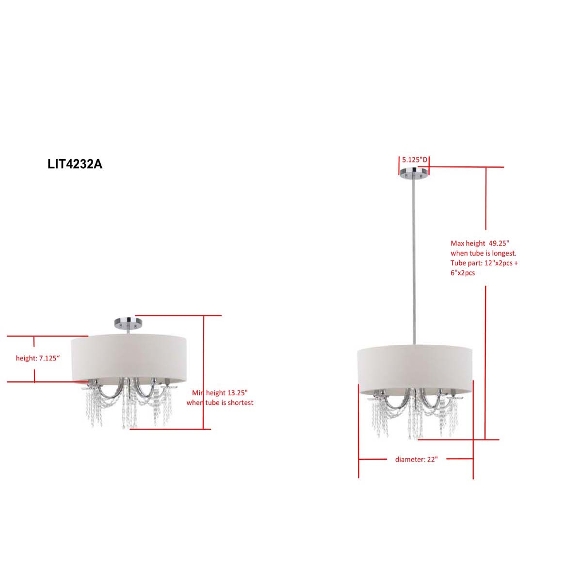 Safavieh Cotillion 5 Light Chrome Beaded 22 Inch Dia Adjustable Pendant, LIT4232 - Chrome