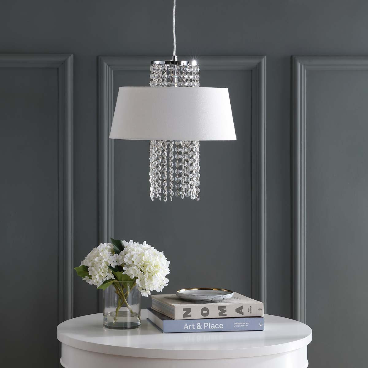 Safavieh Cadenza 3 Light Chrome Beaded 16 Inch Dia Pendant, LIT4237 - Chrome