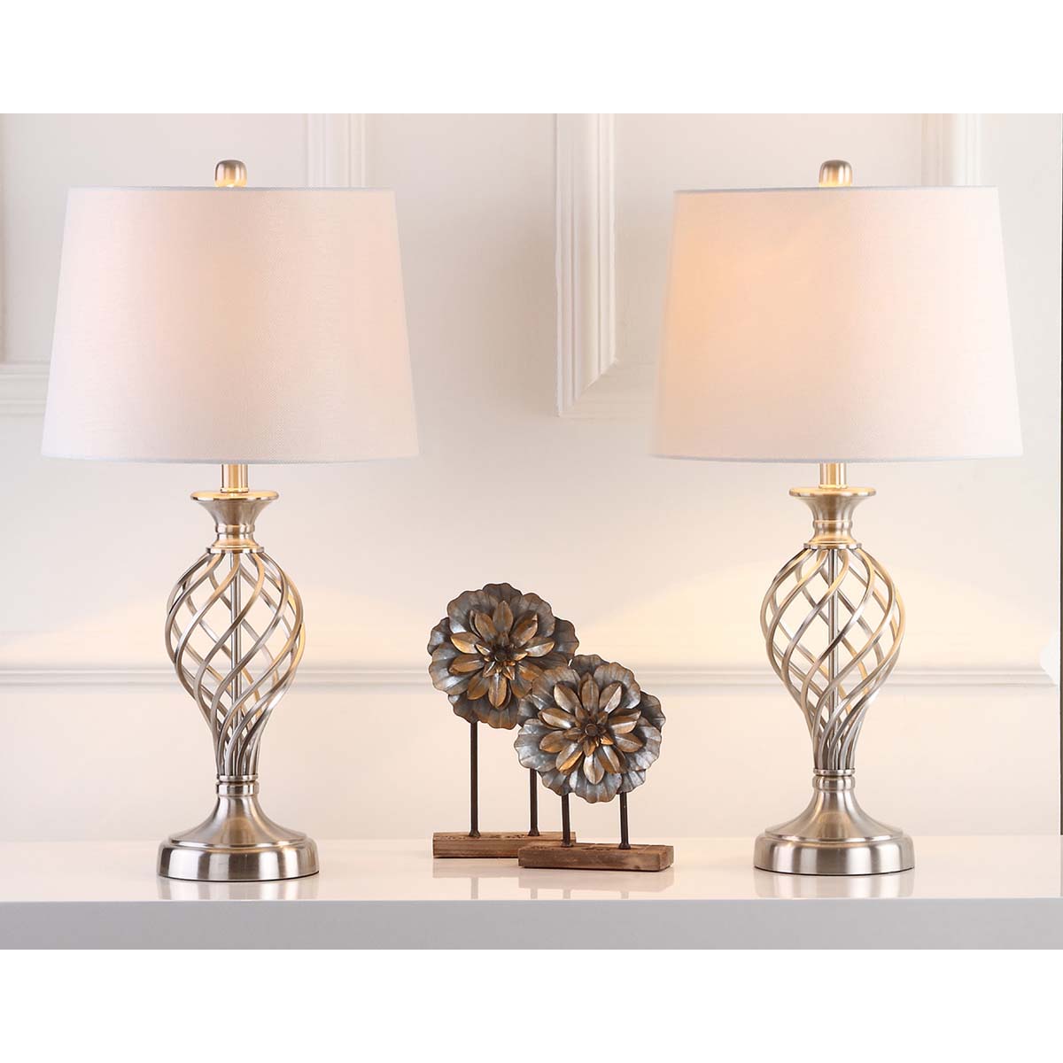 Safavieh Lattice 26.75 Inch H Urn Table Lamp, LIT4316 - Nickel (Set of 2)
