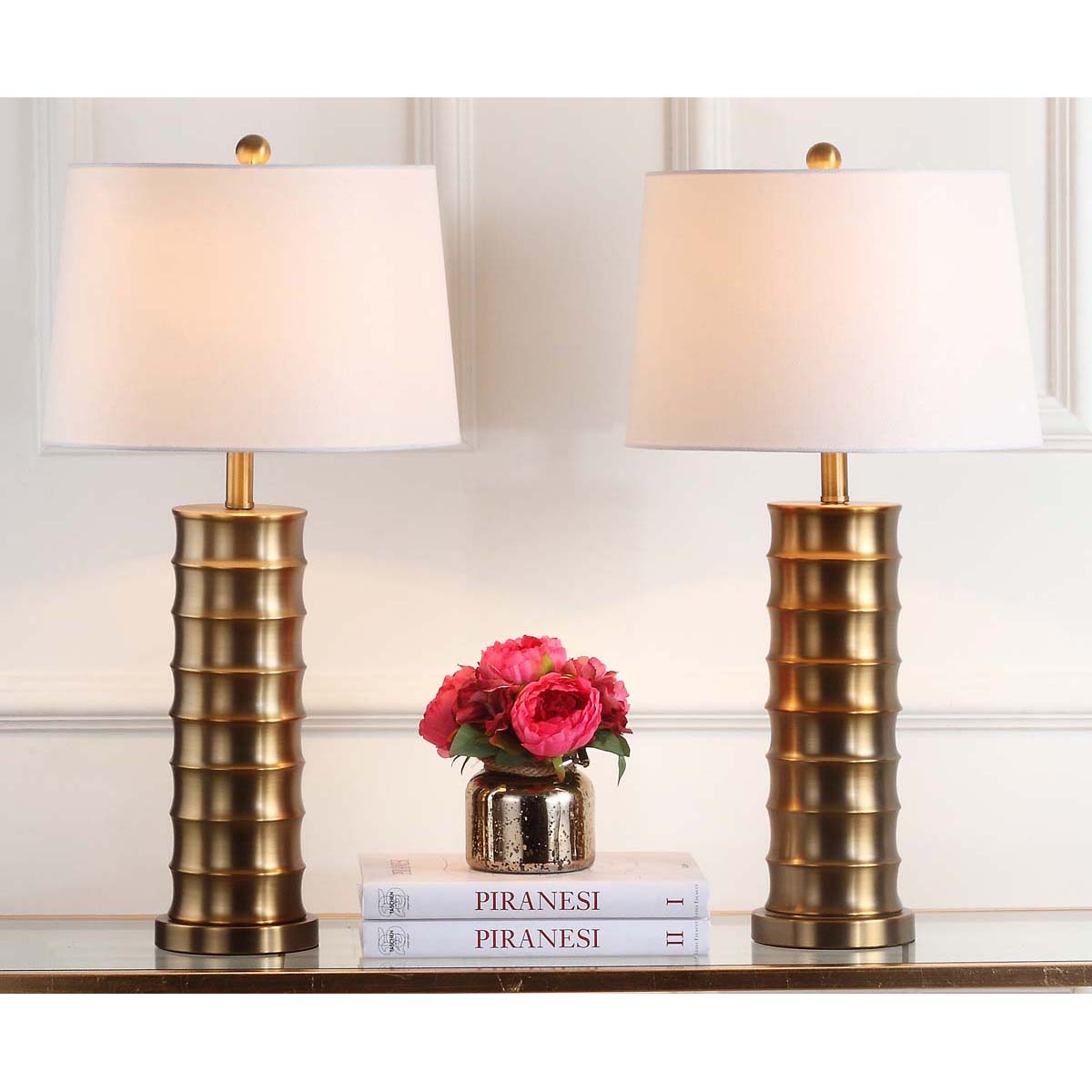 Safavieh Linus 28.5 Inch H Brass Column Table Lamp, LIT4319 - Gold (Set of 2)