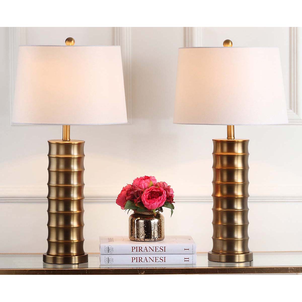Safavieh Linus 28.5 Inch H Brass Column Table Lamp, LIT4319 - Gold (Set of 2)