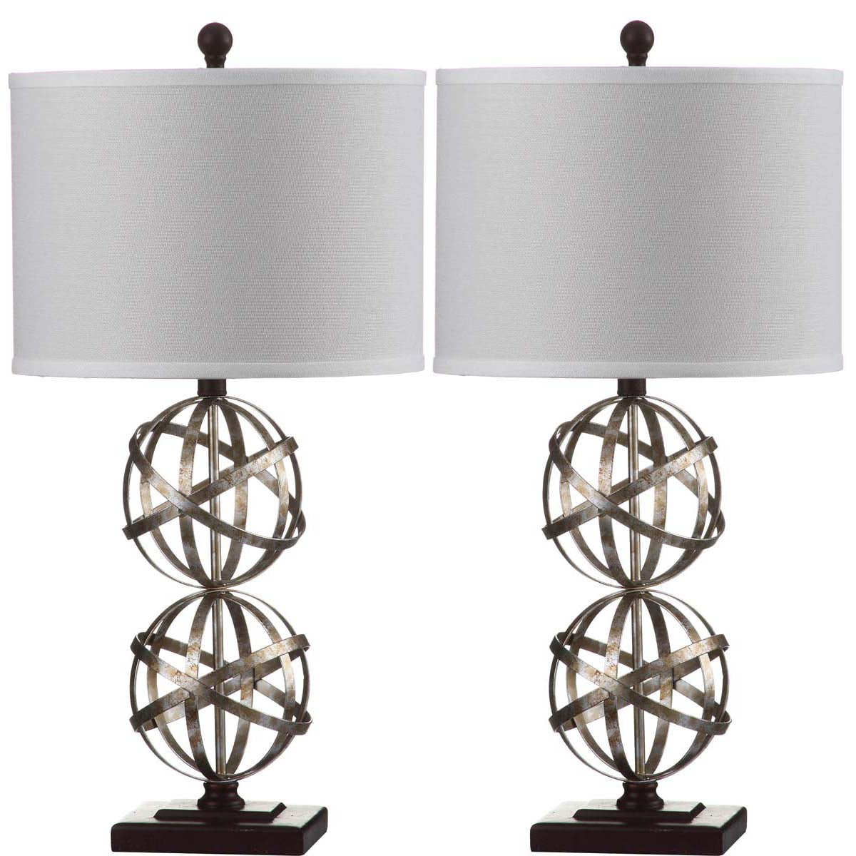 Safavieh Haley 28 Inch H Double Spher Table Lamp, LIT4321 - Antique Silver (Set of 2)