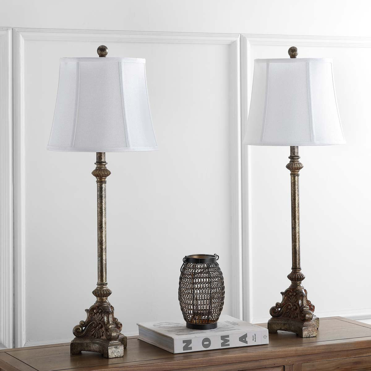 Safavieh Rimini 33.5 Inch H Console Table Lamp, LIT4324 - Antique Silver (Set of 2)