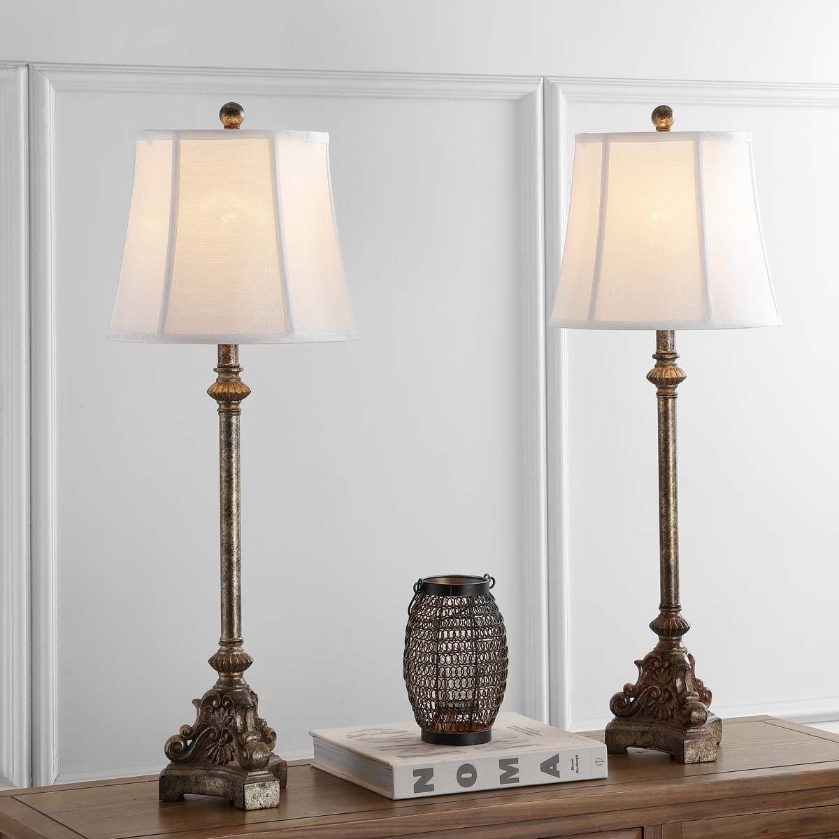 Safavieh Rimini 33.5 Inch H Console Table Lamp, LIT4324 - Antique Silver (Set of 2)