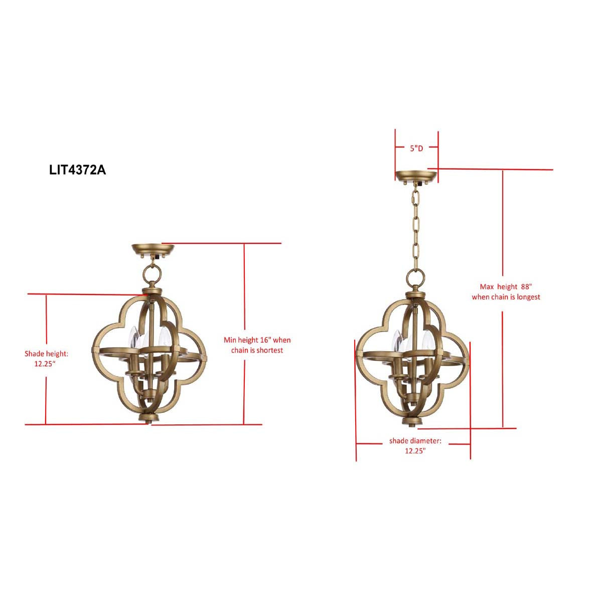 Safavieh Mila 12.25 Inch Dia Adjustable Dark Grey Pendant, LIT4372 - Gold