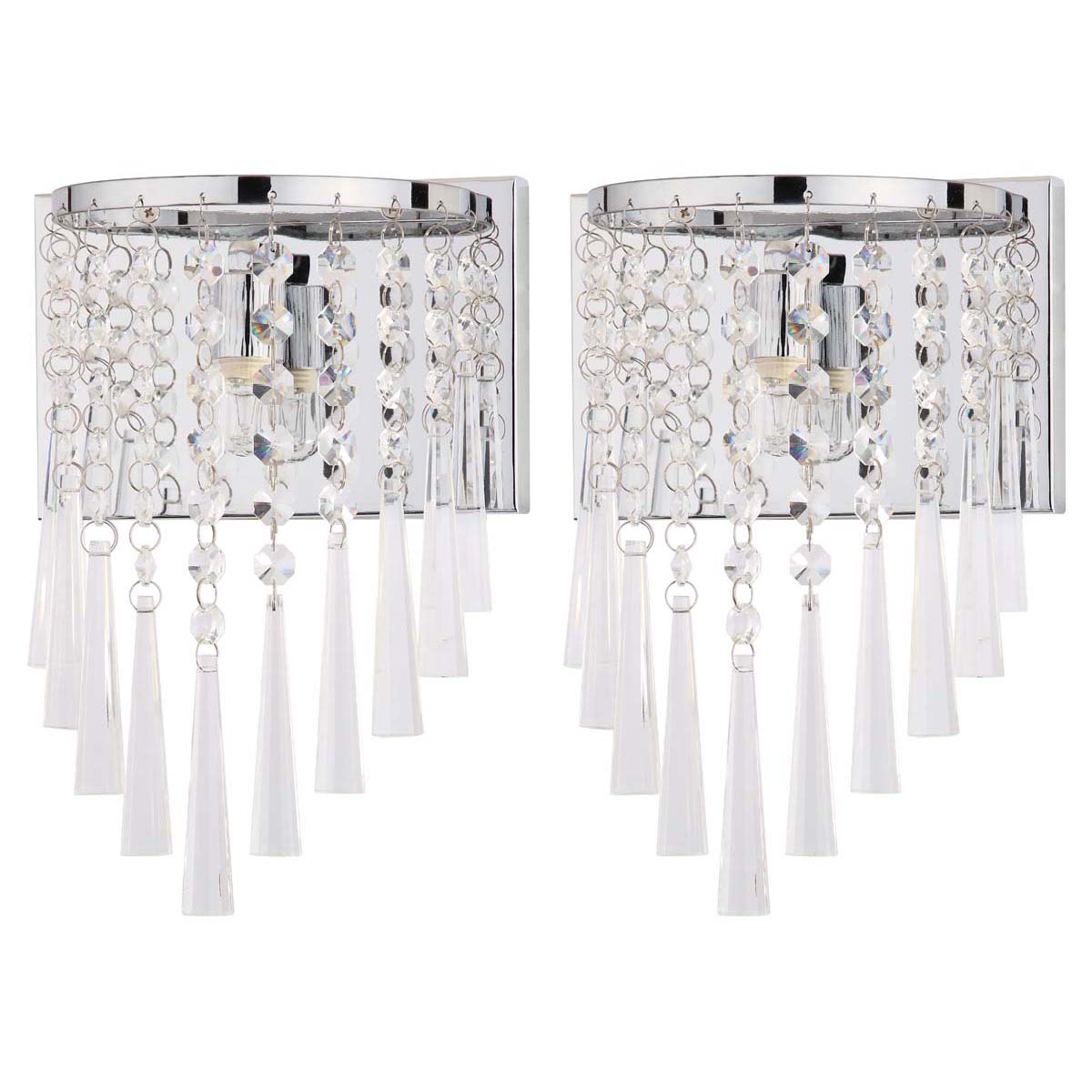 Safavieh Tilly Chrome 10 Inch H Beaded Wall Sconce, LIT4433 - Chrome/Clear (Set of 2)