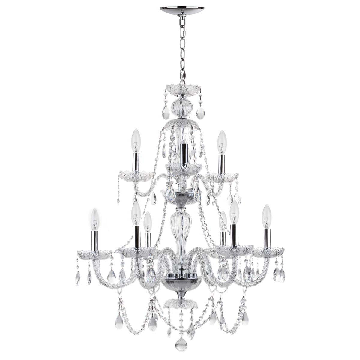 Safavieh Aura 9 Light 26 Inchdia Adjustable Beaded Chandelier, LIT4434 - Chrome/Clear