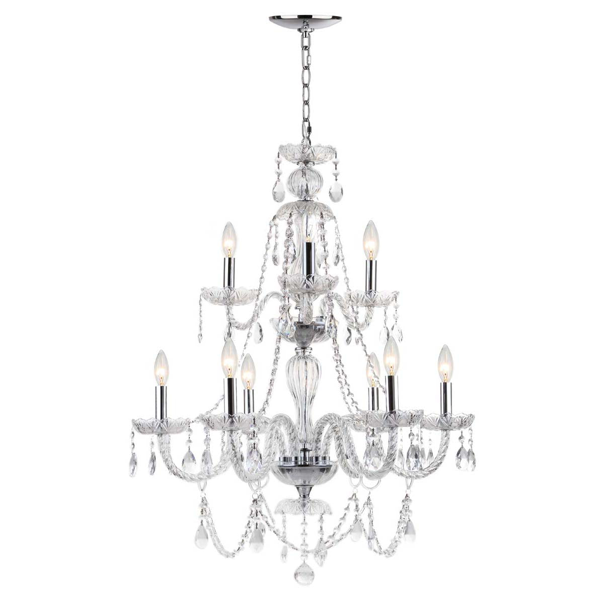 Safavieh Aura 9 Light 26 Inchdia Adjustable Beaded Chandelier, LIT4434 - Chrome/Clear