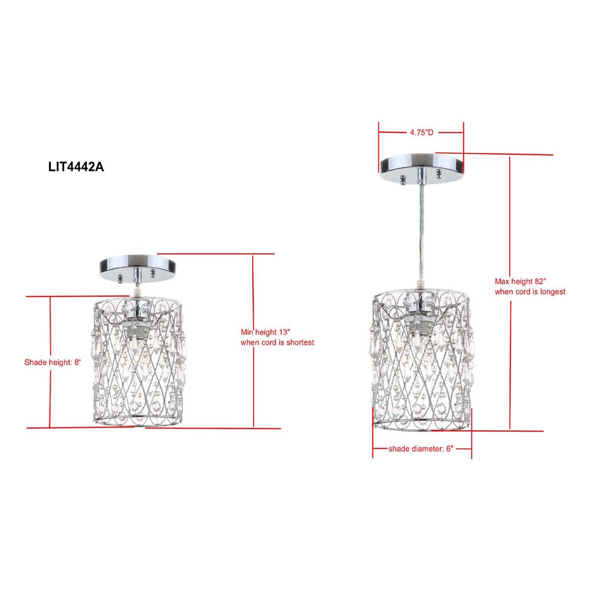 Safavieh Vega Chrome Beaded 6  Inch Dia Adjustable Pendant, LIT4442 - Chrome/Clear