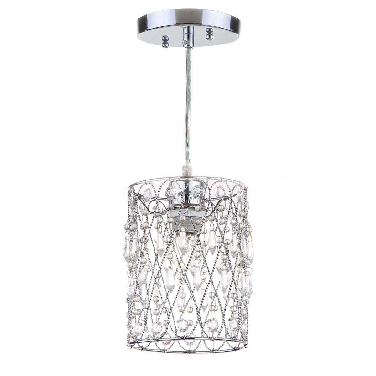 Safavieh Vega Chrome Beaded 6  Inch Dia Adjustable Pendant, LIT4442 - Chrome/Clear
