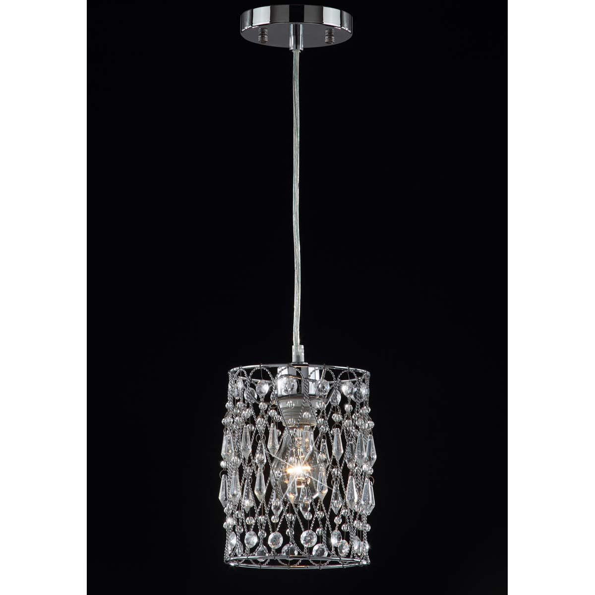 Safavieh Vega Chrome Beaded 6  Inch Dia Adjustable Pendant, LIT4442 - Chrome/Clear