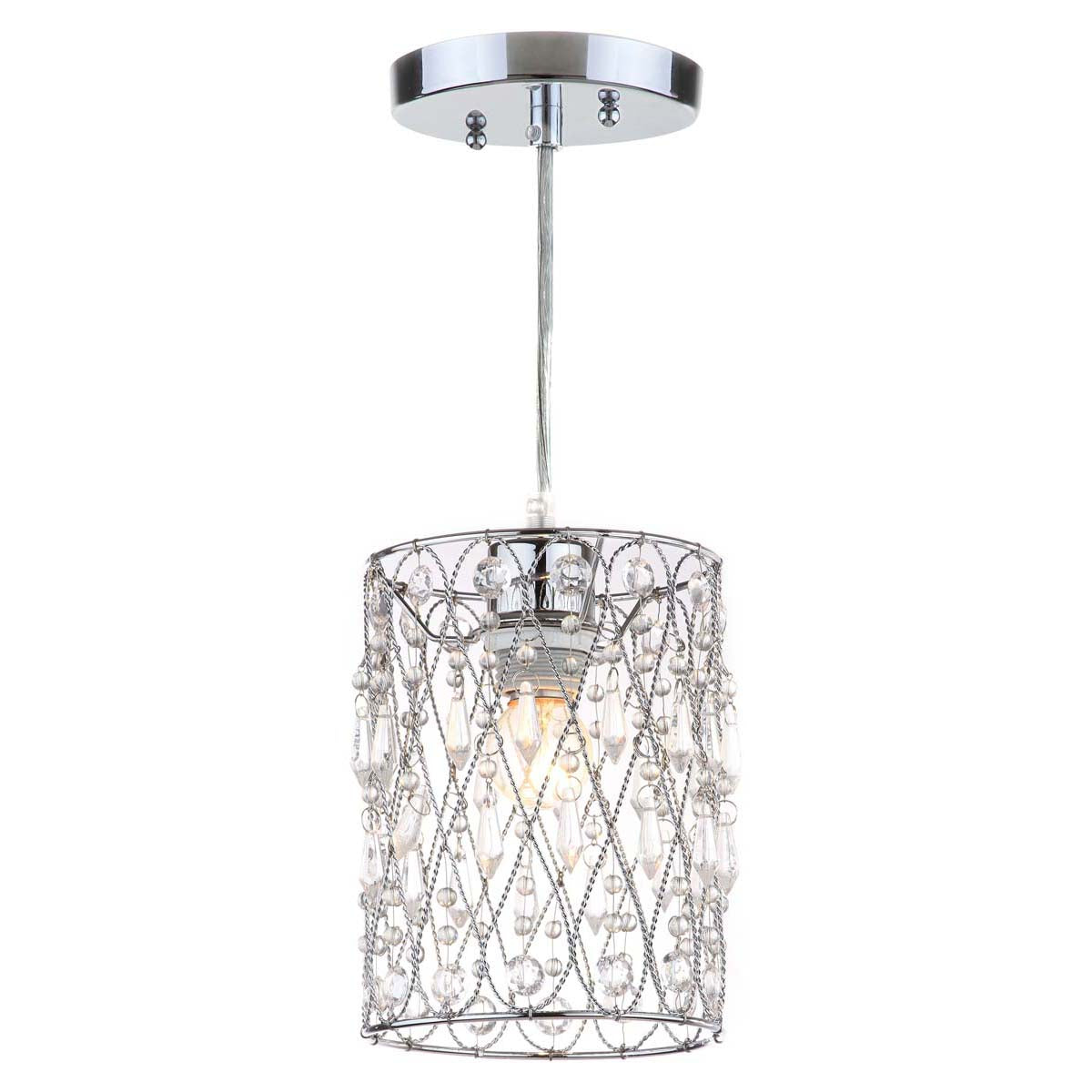 Safavieh Vega Chrome Beaded 6  Inch Dia Adjustable Pendant, LIT4442 - Chrome/Clear