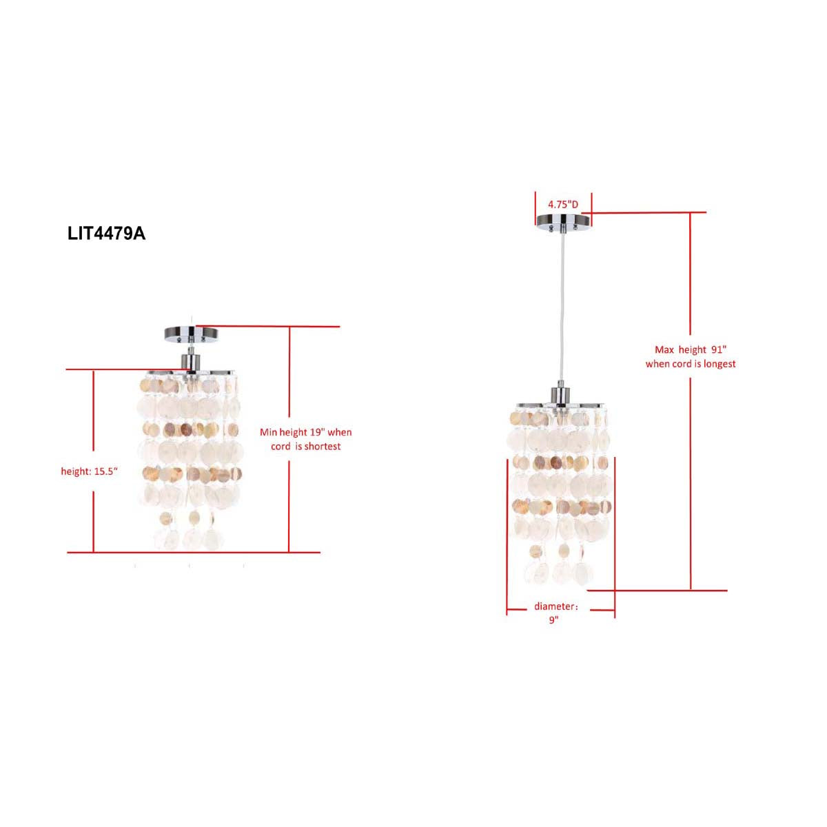 Safavieh Modern Capiz 1 Light 9 Inch Dia Pendant, LIT4479 - Natural Cream