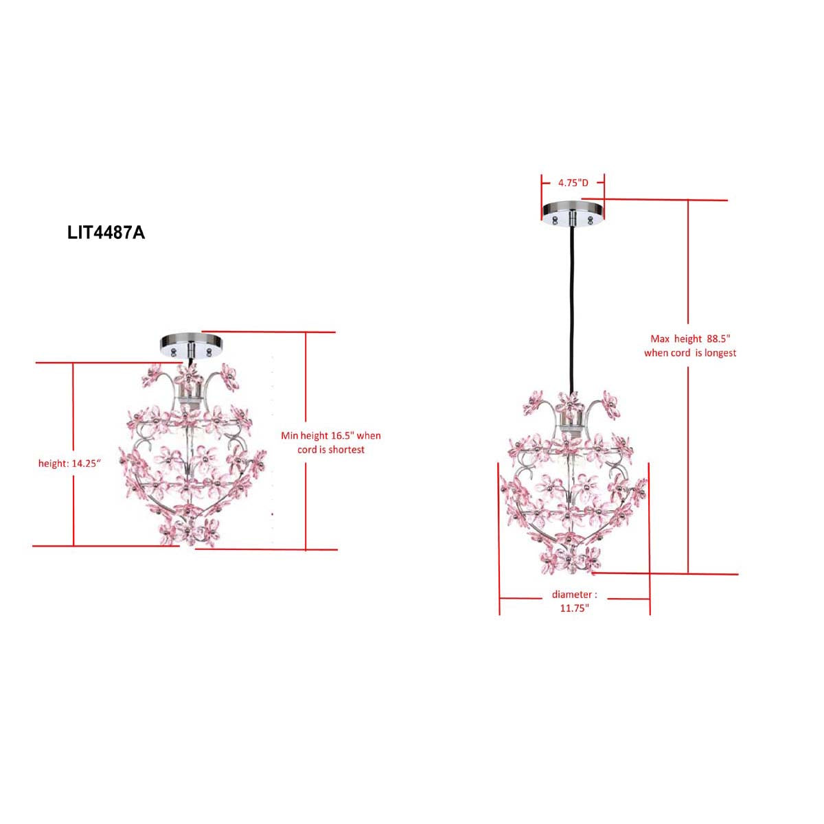 Safavieh Raz Floral 1 Light 11.75 Inch Dia Pendant, LIT4487 - Chrome/Pink
