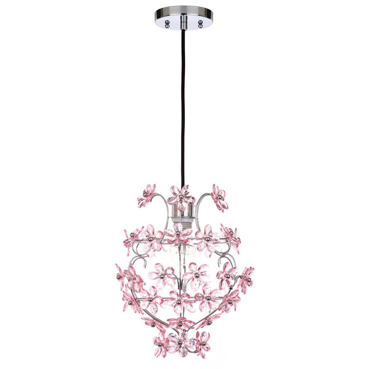 Safavieh Raz Floral 1 Light 11.75 Inch Dia Pendant, LIT4487 - Chrome/Pink