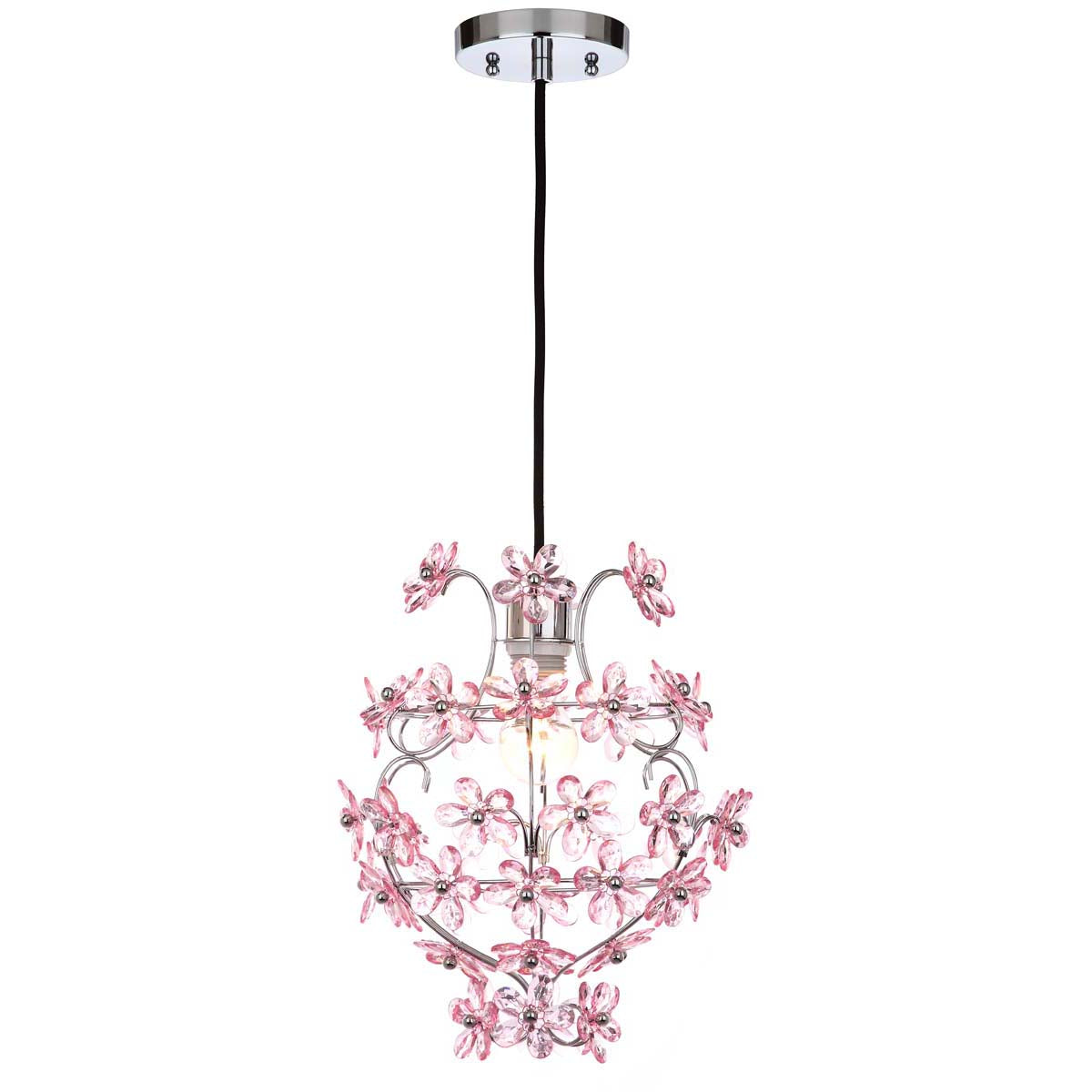 Safavieh Raz Floral 1 Light 11.75 Inch Dia Pendant, LIT4487 - Chrome/Pink