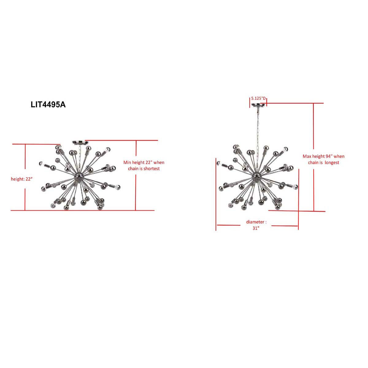 Safavieh Starburst Sputnik 20 Light Chrome 31 Inch Dia Pendant, LIT4495 - Chrome