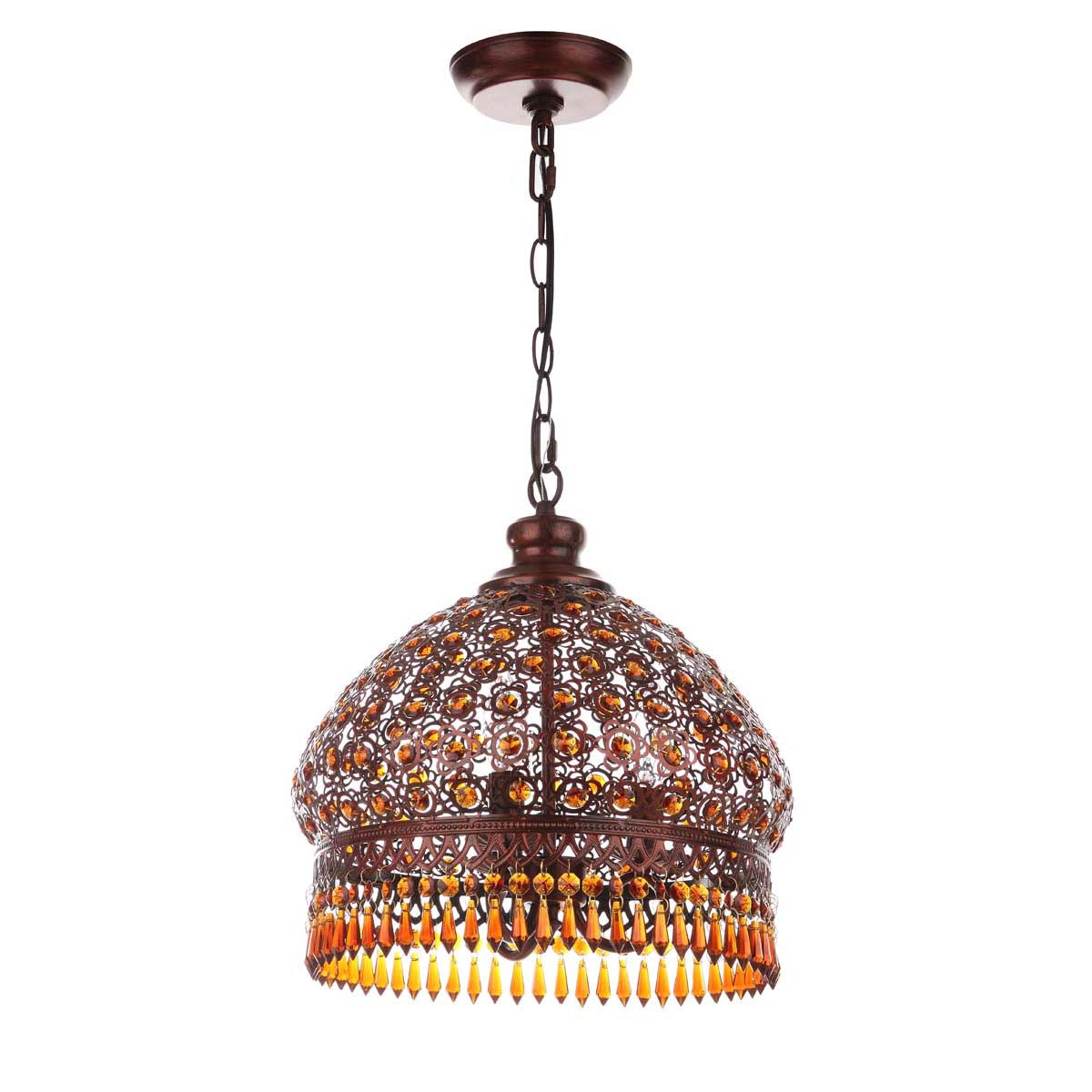 Safavieh Sultan Jeweled 3 Light Bronze 13.5 Inch Dia Pendant, LIT4496 - Dark Bronze/Amber