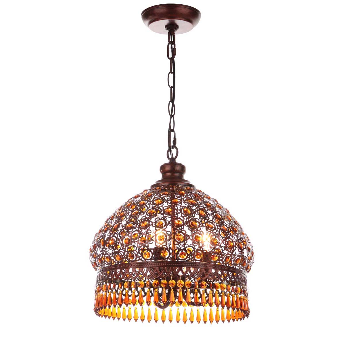 Safavieh Sultan Jeweled 3 Light Bronze 13.5 Inch Dia Pendant, LIT4496 - Dark Bronze/Amber
